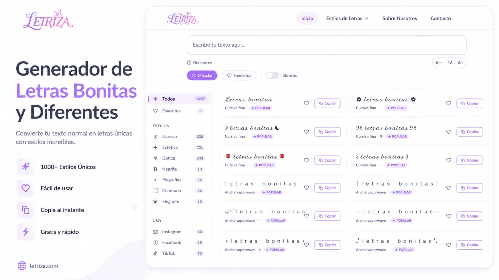 Generador Letras Generador de Letras Bonitas para Copiar y Pegar +2,400 Estilos