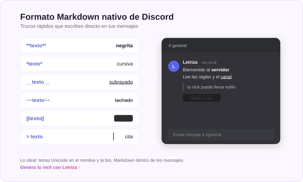 Letras para Discord 2 Formato Markdown de Discord: negrita, cursiva, subrayado, tachado, spoiler y cita en los mensajes
