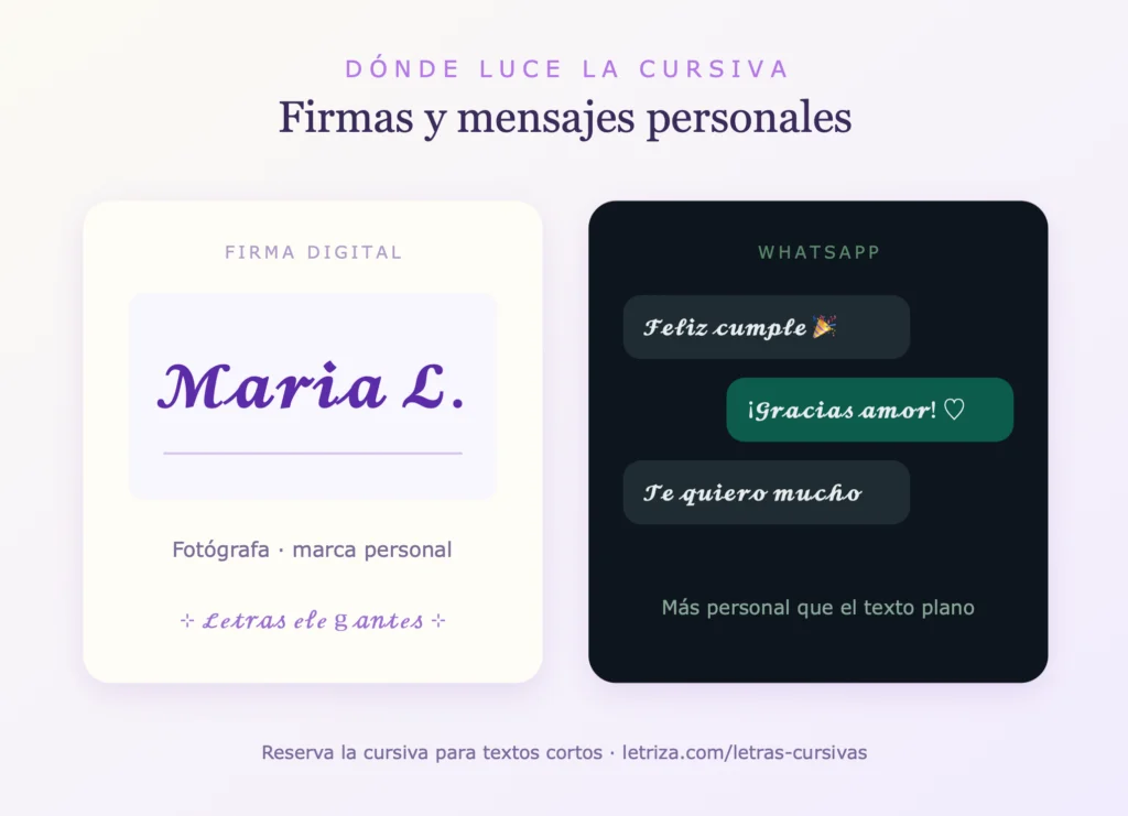Letras Cursivas 2 Letras cursivas en una firma digital y en un mensaje de WhatsApp