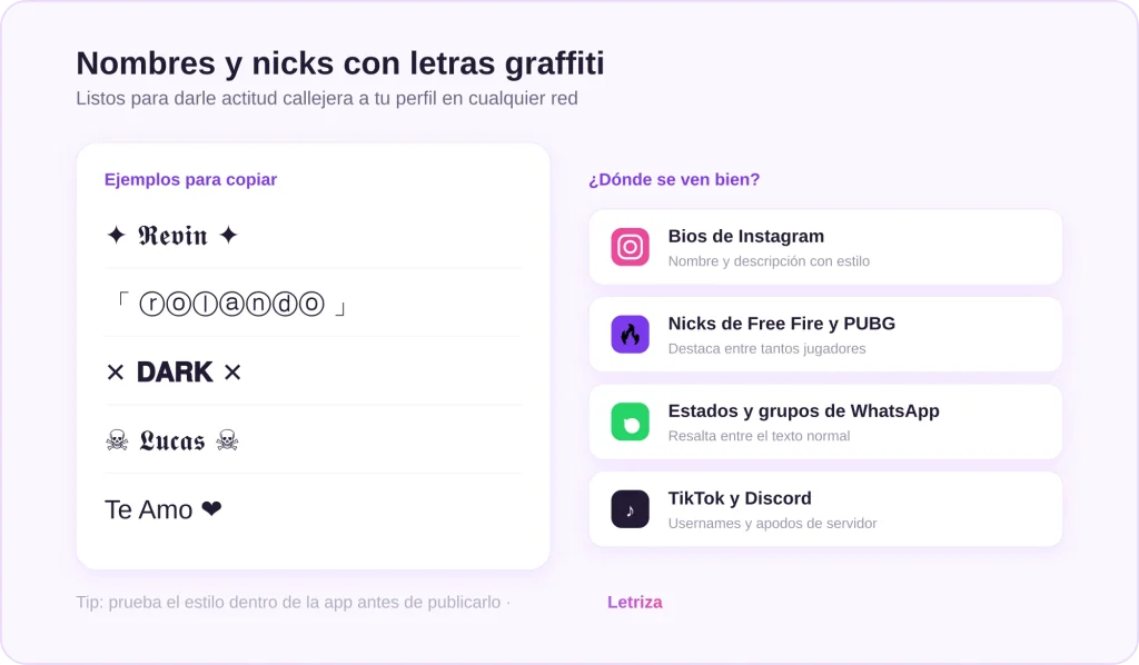 Letras Graffiti 2 Ejemplos de nombres y nicks con letras graffiti para Instagram, Free Fire y WhatsApp