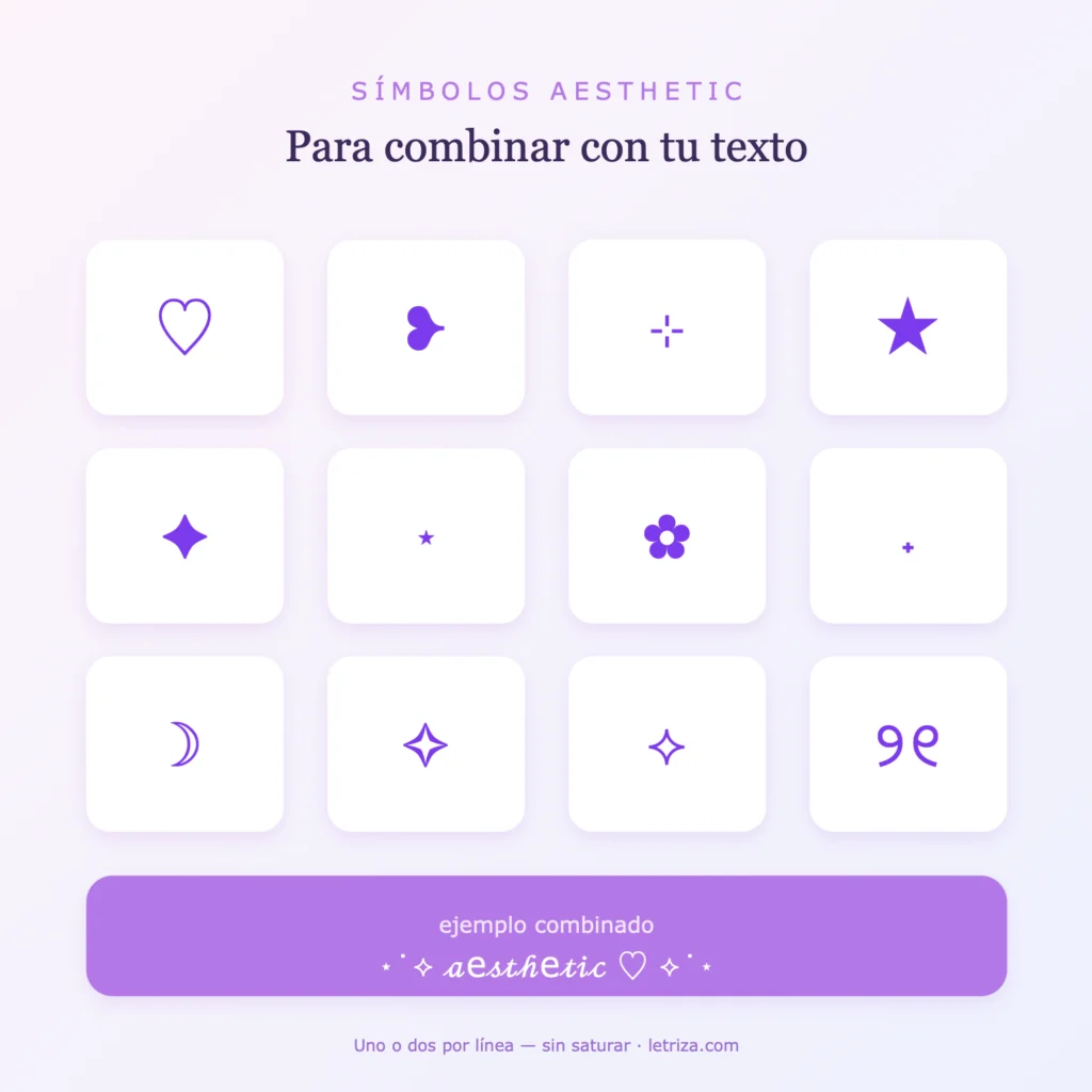 Letras Aesthetic 3 Símbolos aesthetic para copiar y pegar: corazones, estrellas y decoraciones para el texto