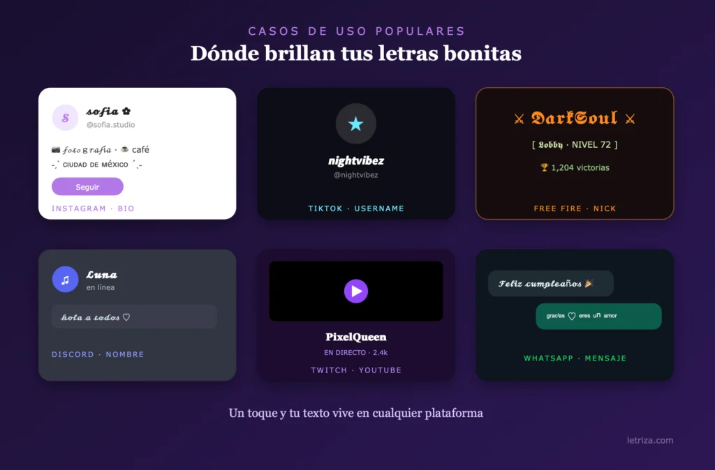 Generador de Letras Bonitas 5 Letras bonitas usadas en bio de Instagram, TikTok, nick de Free Fire, Discord, Twitch y WhatsApp